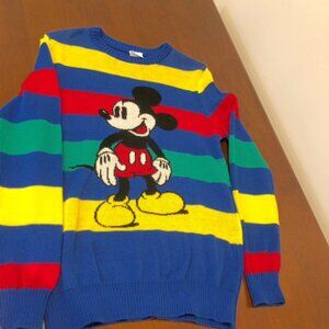 Disney 100 Mickey Mouse Retro Style Striped Pullover Sweater Kids Youth Size L.